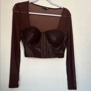 Fashion Nova Chocolate Long Sleeve Mesh Top